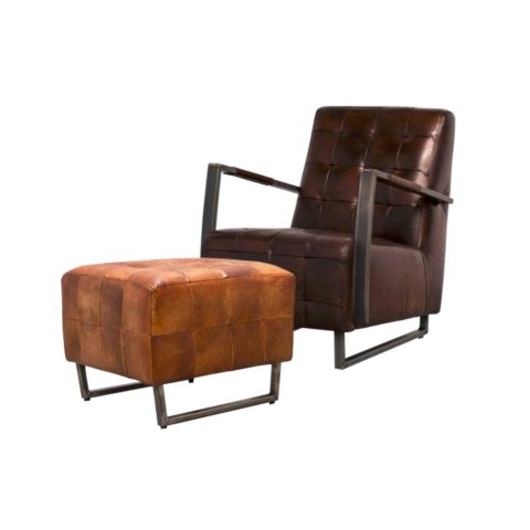 Lounge_Sessel_mit_Hocker_extravagant_Designklassiker__Metallgestell_Clubsessel_Club_Echt_Leder_Braun_Mit_Lehne_interessante_Steppung_Design_Front_Totale